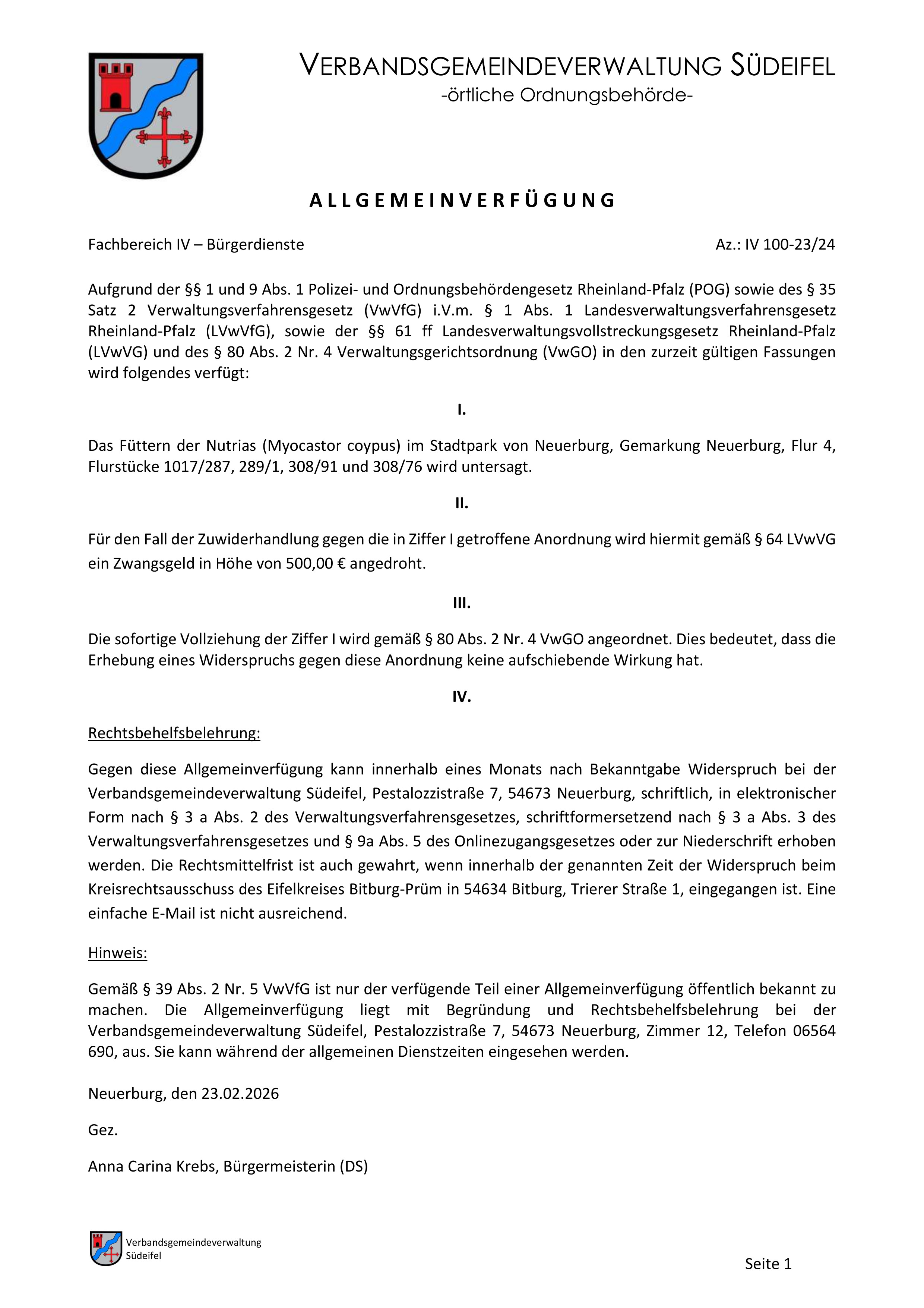 2026 02 23 Allgemeinverfügung Nutrias Veröffentlichung 1